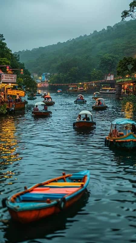 This may contain: many small boats are floating on the water