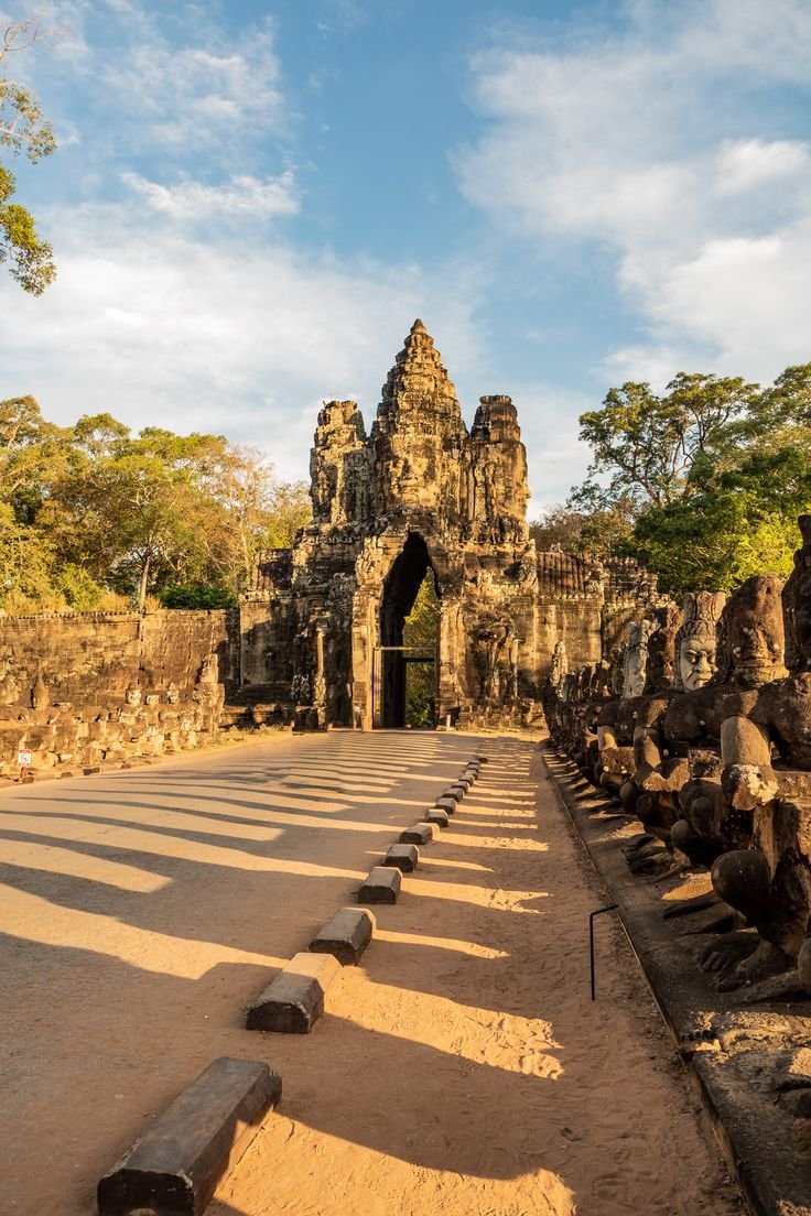 This may contain: the sun is shining on an ancient temple