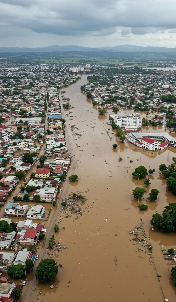 This may contain: an aerial view of flooding in a city