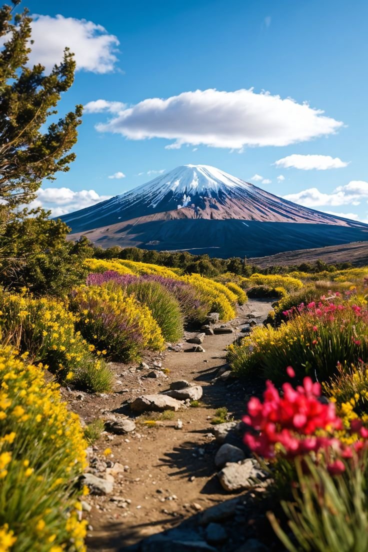 This contains: Hike through emerald lakes, volcanic landscapes, and alpine flowers on the Tongariro Alpine Crossing. A dramatic, unforgettable adventure awaits!