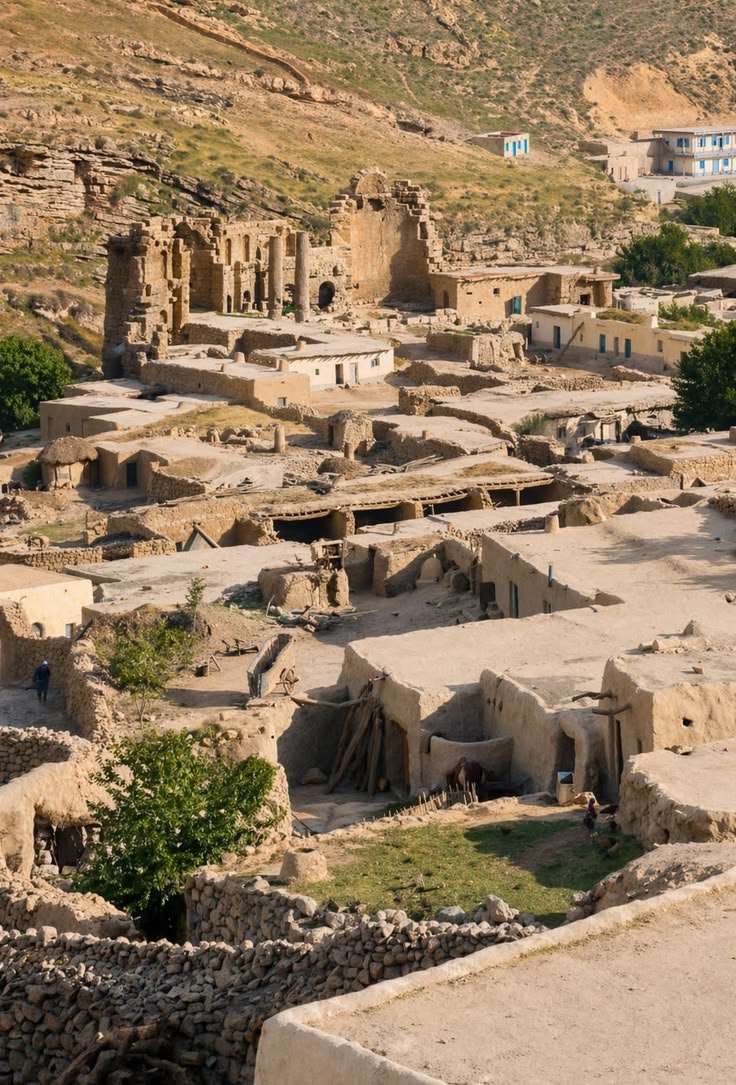 This may contain: an old village in the middle of nowhere