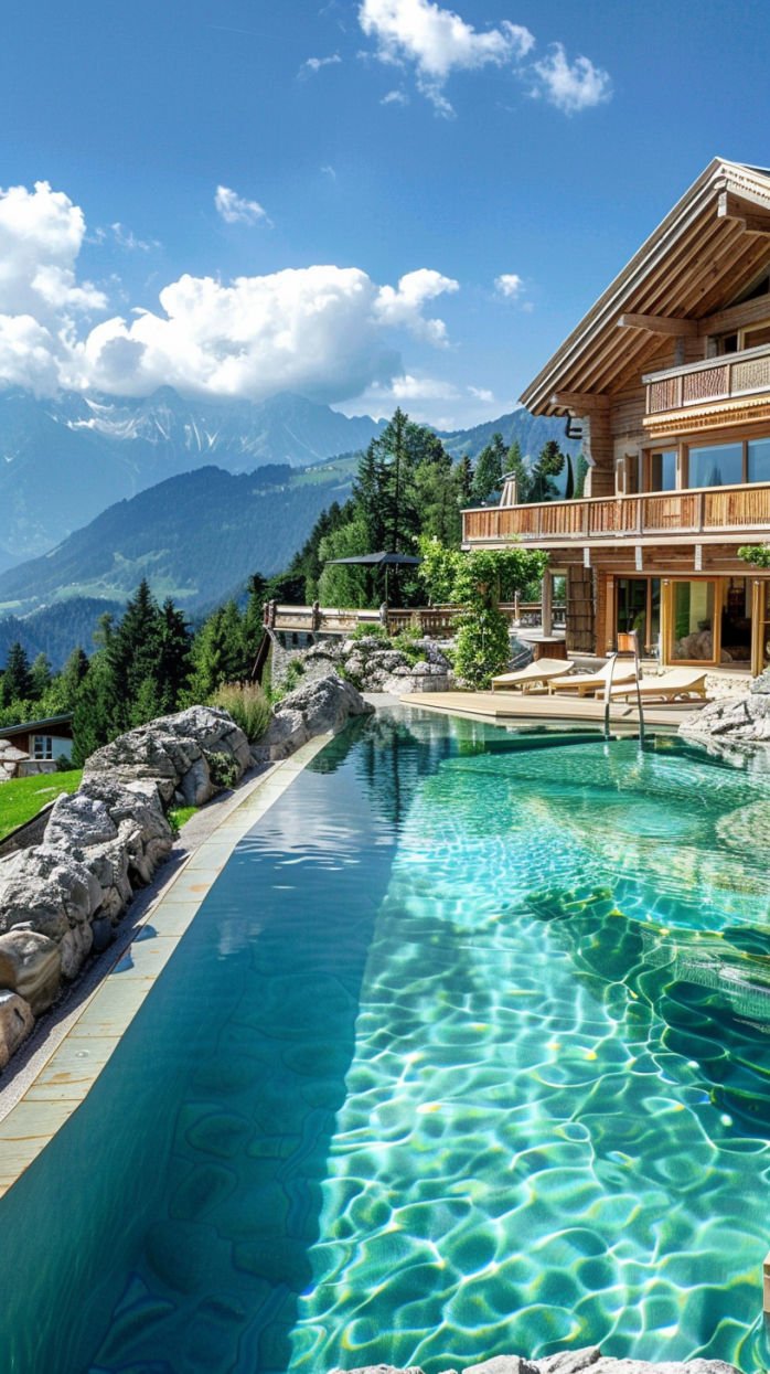This contains: Swiss Alps resort views