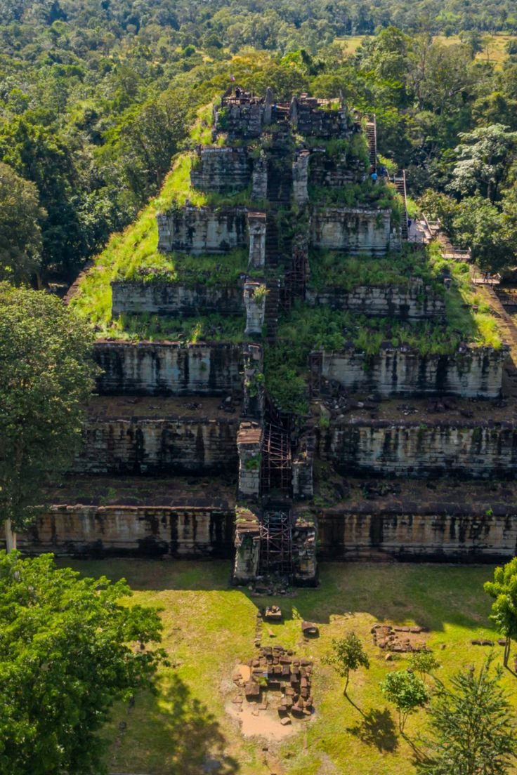 This may contain: an aerial view of the ancient ruins and trees in angio, mexico's chicheny jungle