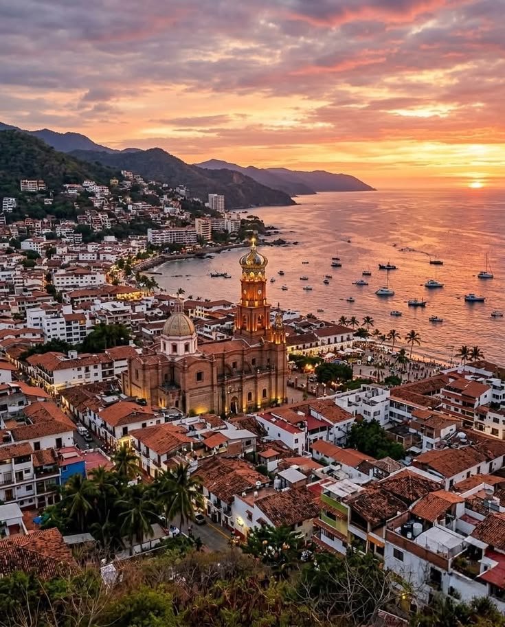 This may contain: an aerial view of a city with boats in the water