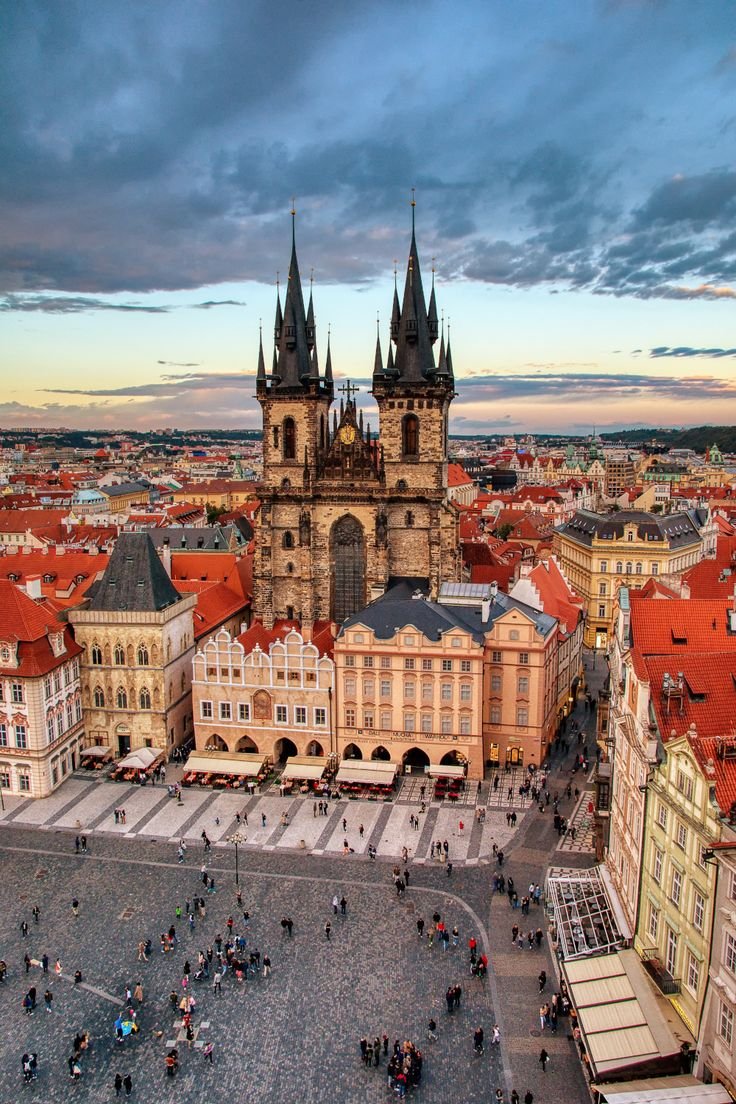 This may contain: an aerial view of the old town square in prague
