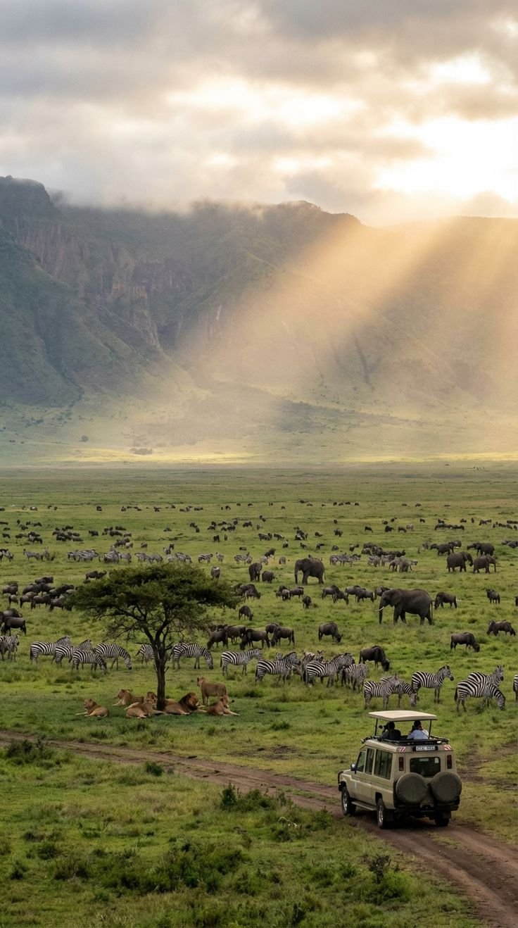 The Crater That Holds a World
A collapsed volcanic caldera shelters dense wildlife populations, forming one of Africa’s most extraordinary natural sanctuaries within towering crater walls
