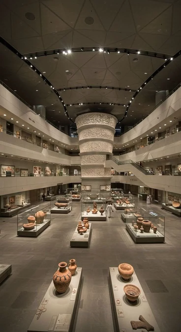 This may contain: a large room filled with lots of vases