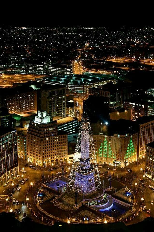 This may contain: an aerial view of a city at night