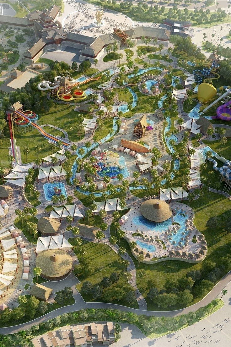 This may contain: an aerial view of the theme park