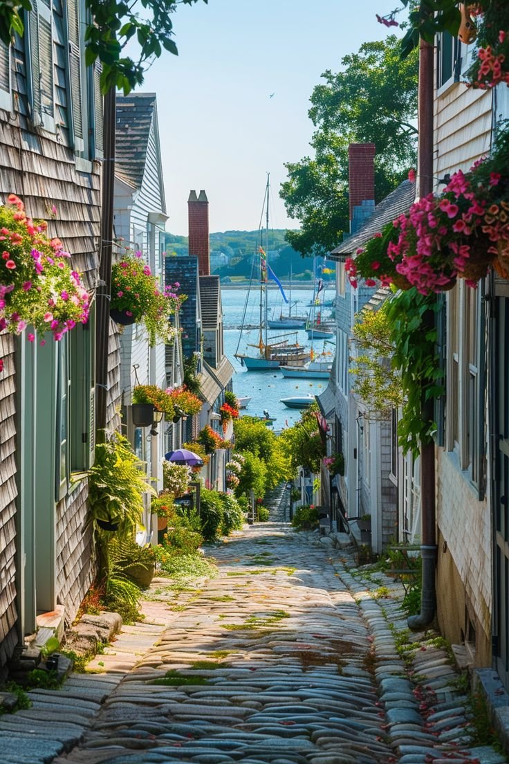 This contains: Beautiful coastal New England Town