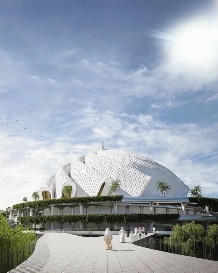 This may contain: an artist's rendering of the exterior of a building with people walking around it